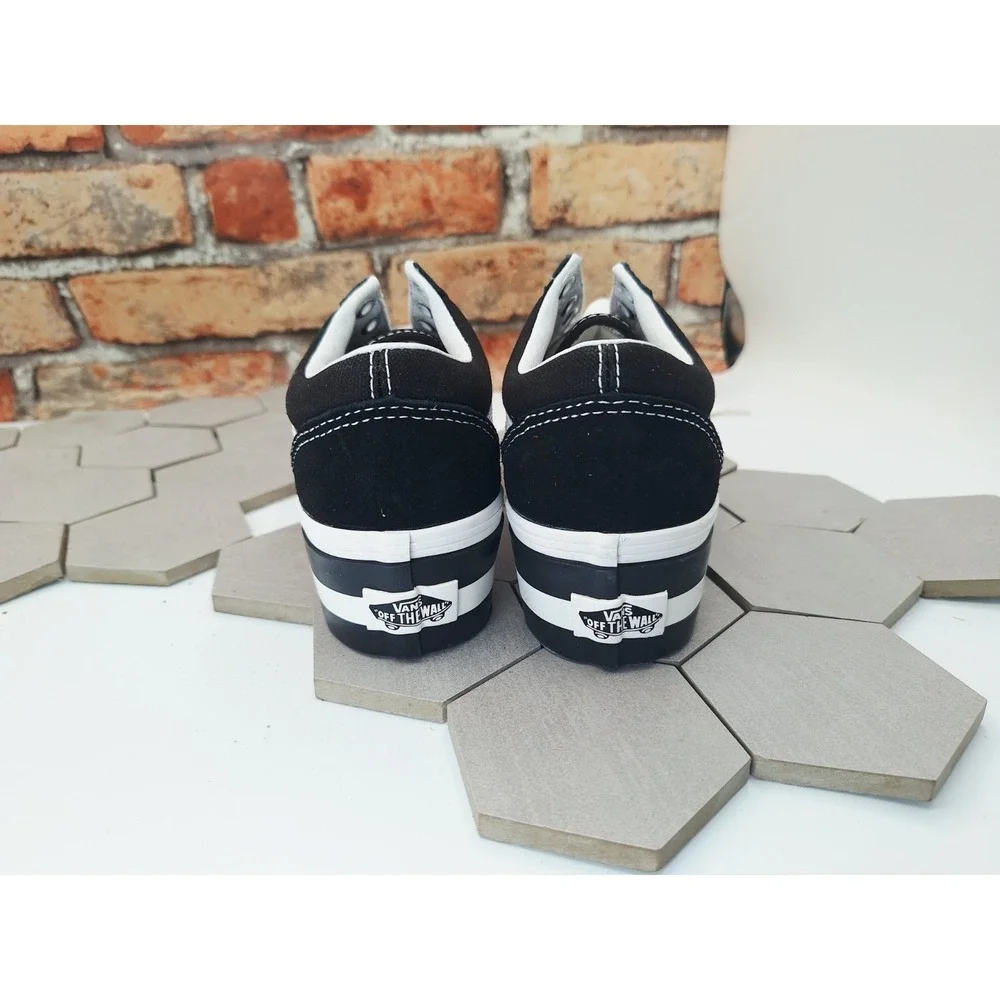 Vans Old Skool Stackform Smarten Up Black White Platform Sneakers Women Sz 5.5